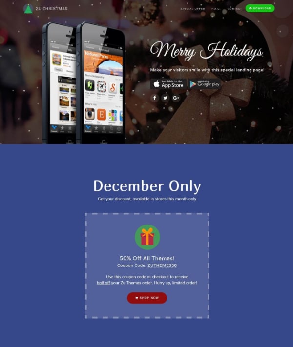 Creative Seasonal HTML Landing Pages: ZuChristmas - Free Christmas Landing Page Template