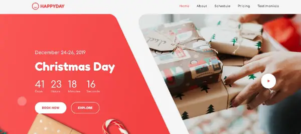 Creative Seasonal HTML Landing Pages: 2. HappyDay - Christmas Themed Event Landing Page Template: