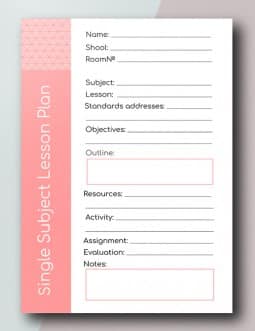 Single Subject Lesson Plan – free Google Docs template