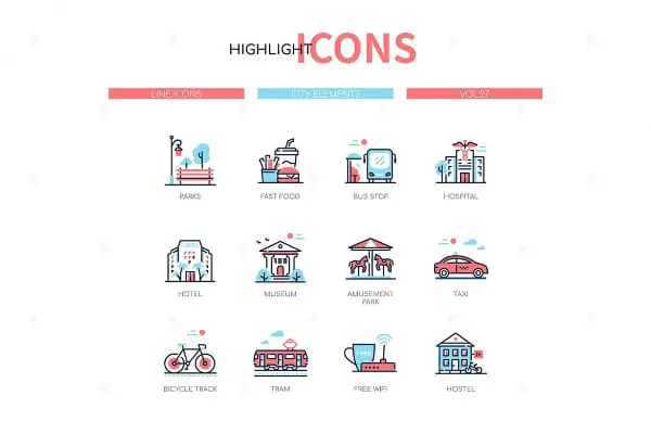 18 Creative Landmark City Design Assets All Designers Must Have: Icon Set