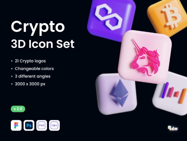 Highly Creative Icon Sets for Designers: Crypto 3D