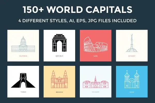 18 Creative Landmark & City Design Assets All Designers Must Have: World's Capitals
