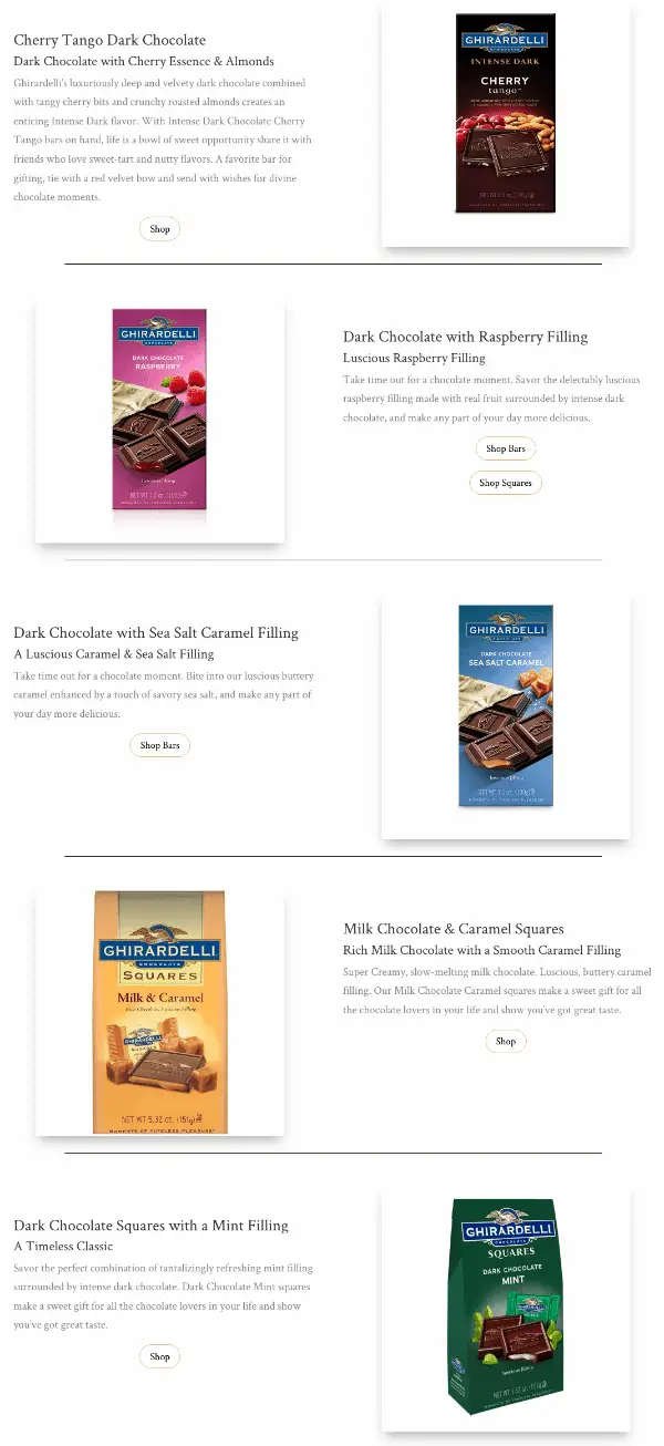 Package Color Design Example by Ghiradelli : Inspiring Chocolate Packaging Design Ideas