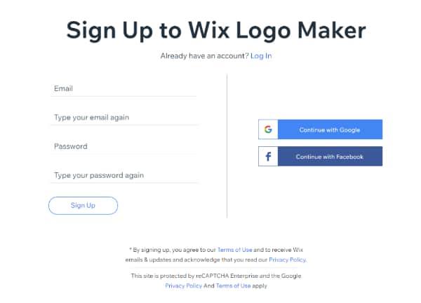 Wix - Sign up - Login