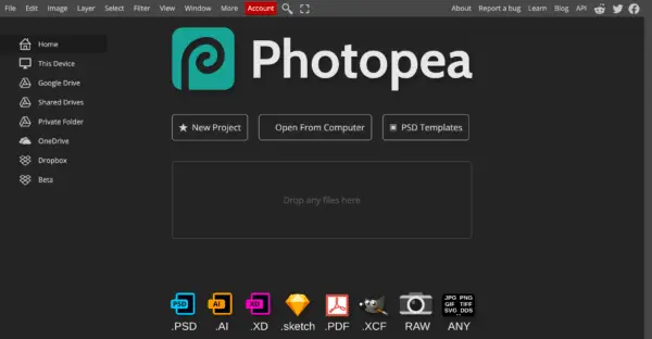 Screenshot of Photopea, one of the best Photoshop alternatives for Windows