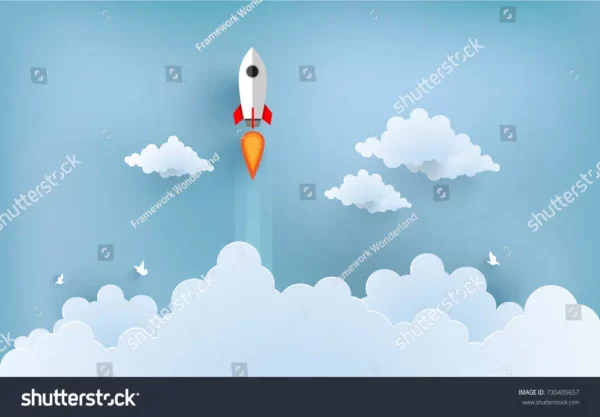 Rocket Illustration over Clouds