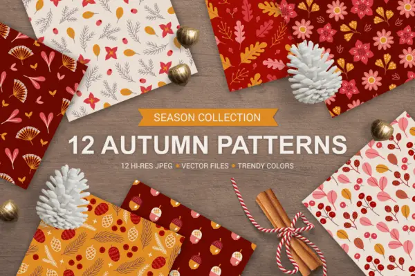 12 Autumn Seamless Patterns