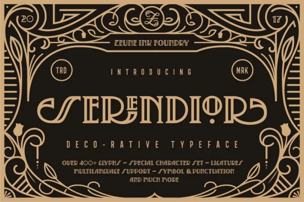 Serendior: A art deco font with 12 seamless patterns