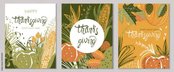 Set of Autumn Cards With Corn, Pumpkins, Leaves & Twigs