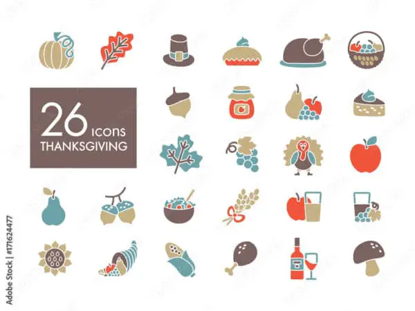 Thanksgiving Day Outline Harvest Icon Set