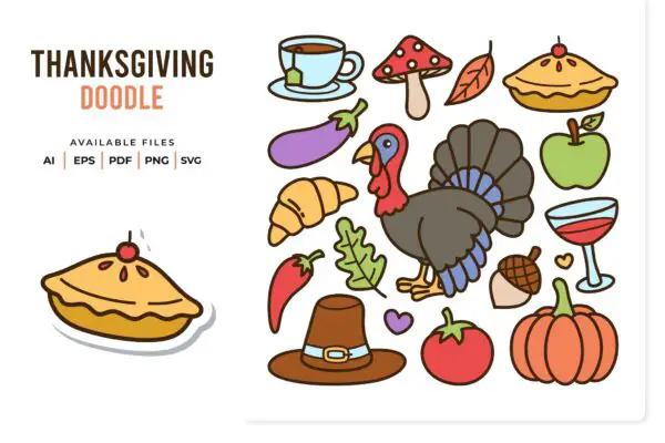 Thanksgiving Cartoon Doodle Seamless Patterns