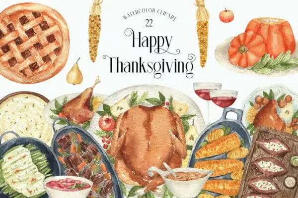 Watercolor Thanksgiving Dishes Clipart