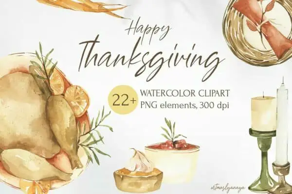 Watercolor Thanksgiving Clipart Autumn Elements