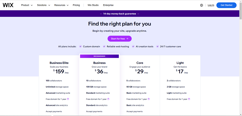 wix pricing